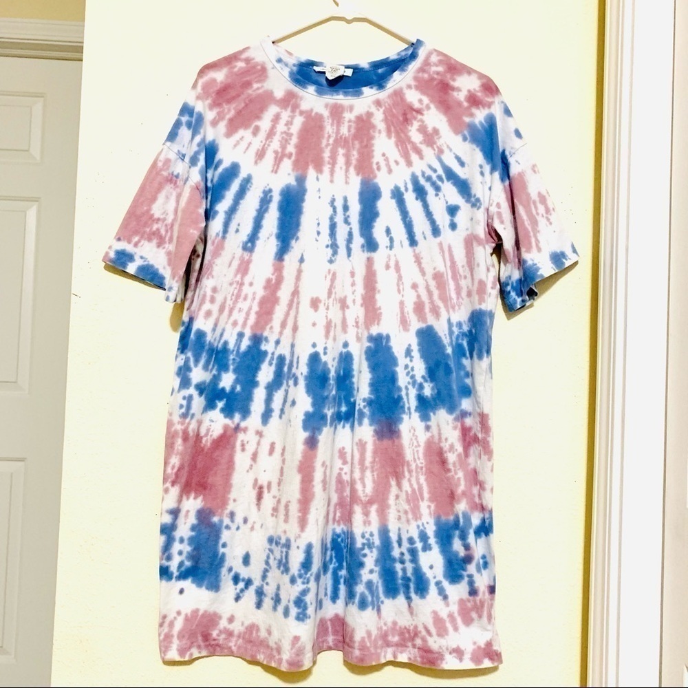 CAUTION TO THE WIND 100% Cotton tie dye shirt dress size S